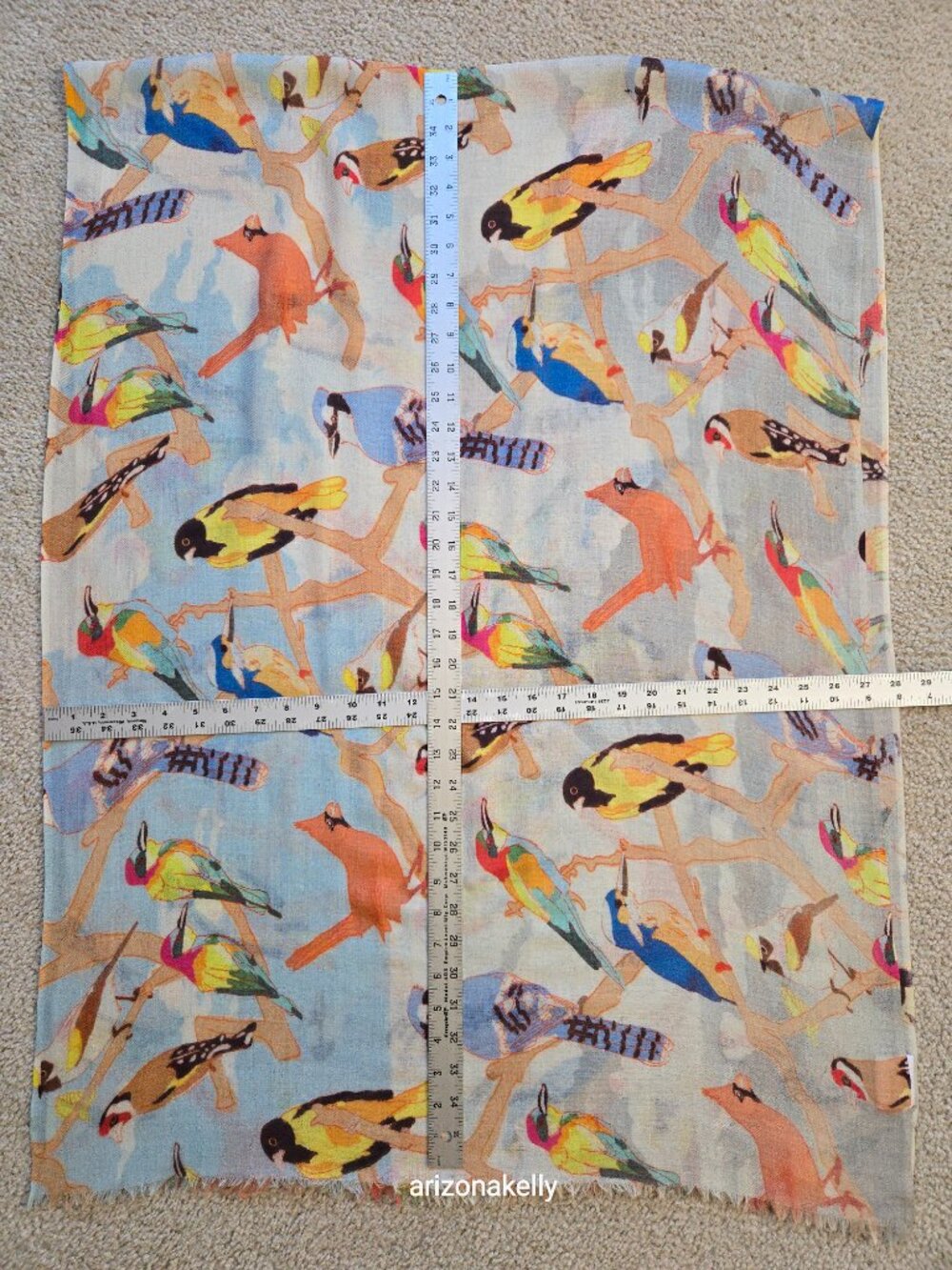 Wool & Silk Scarf Lightweight Birds Saachi - Picture 14 of 16